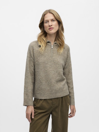 OBJECT DIANA LS RE ZIP HIGH NECK KNIT NOOS